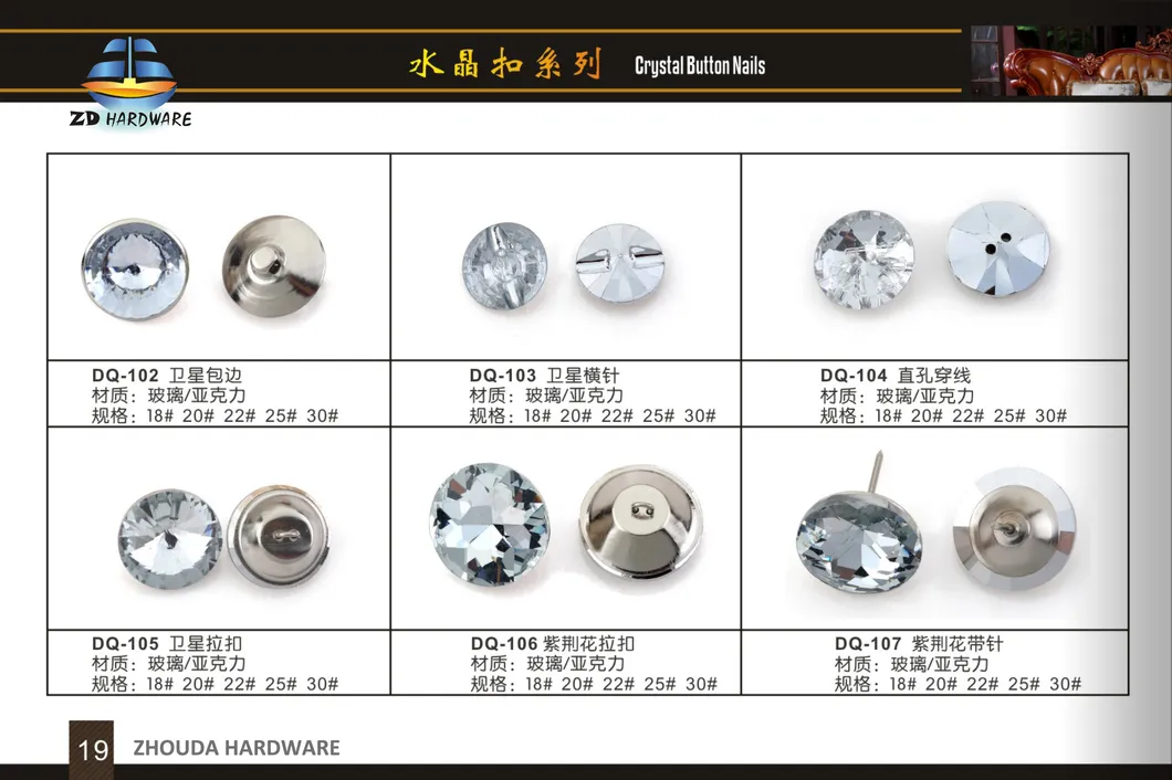 Clavos decorativos con botones de cristal elegantes para muebles con estilo